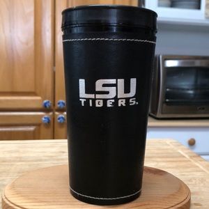 LSU Tigers Black Leather Insulated Covered 14oz. Drinking Cup
